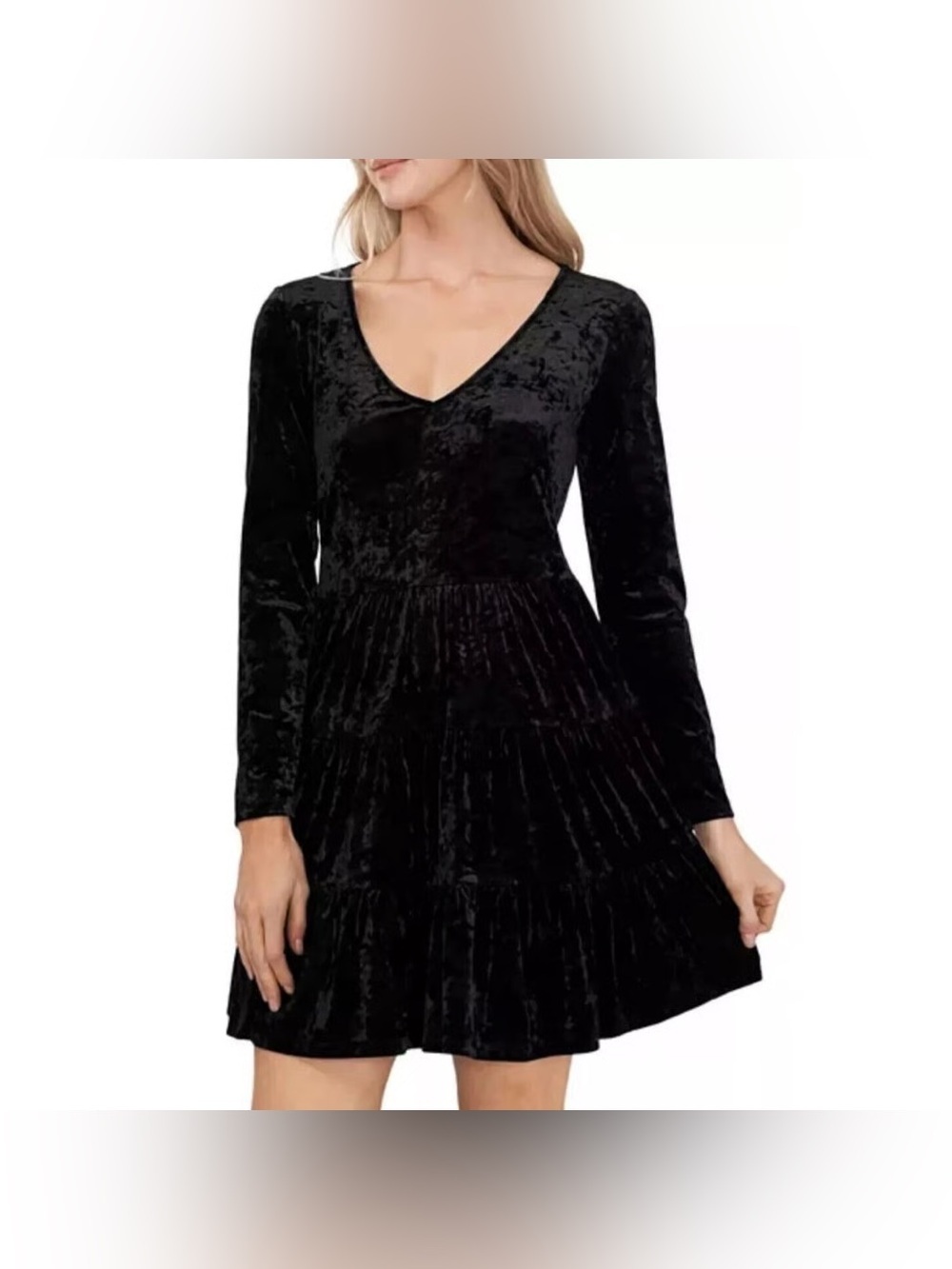 CeCe Velvet V-Neck Tiered Long Sleeve Dress Whimsigoth Goth Witchy Party L NEW